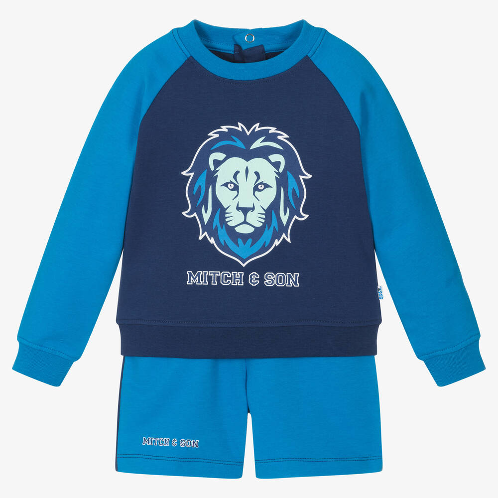 Mitch & Son Babies' Boys Blue Cotton Varsity Logo Shorts Set