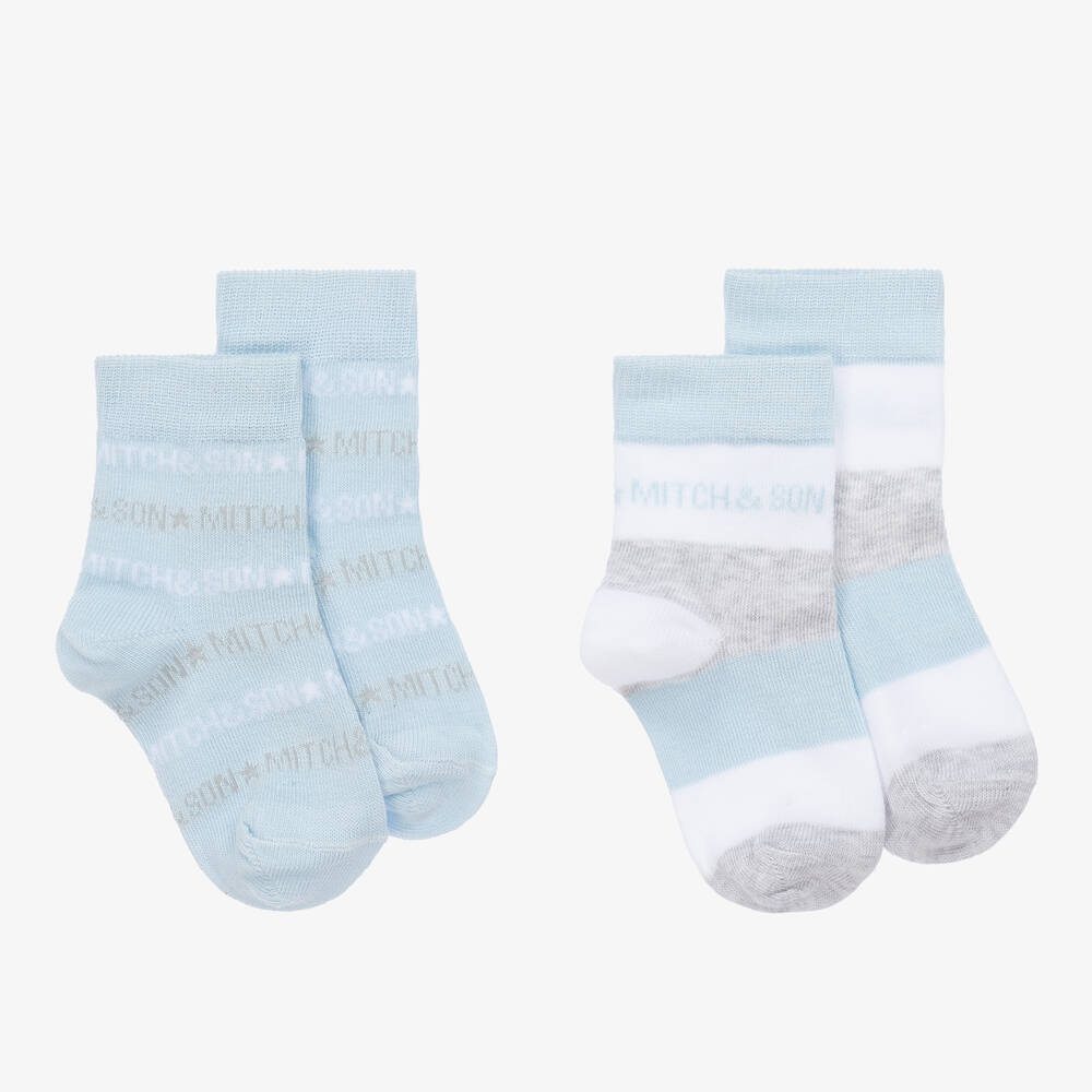 Mitch & Son - Boys Blue & Grey Cotton Socks (2 Pack) | Childrensalon