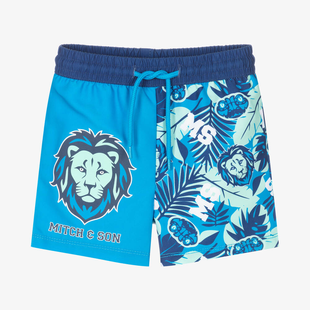 Mitch & Son Babies' Boys Blue Jungle Varsity Logo Swim Shorts