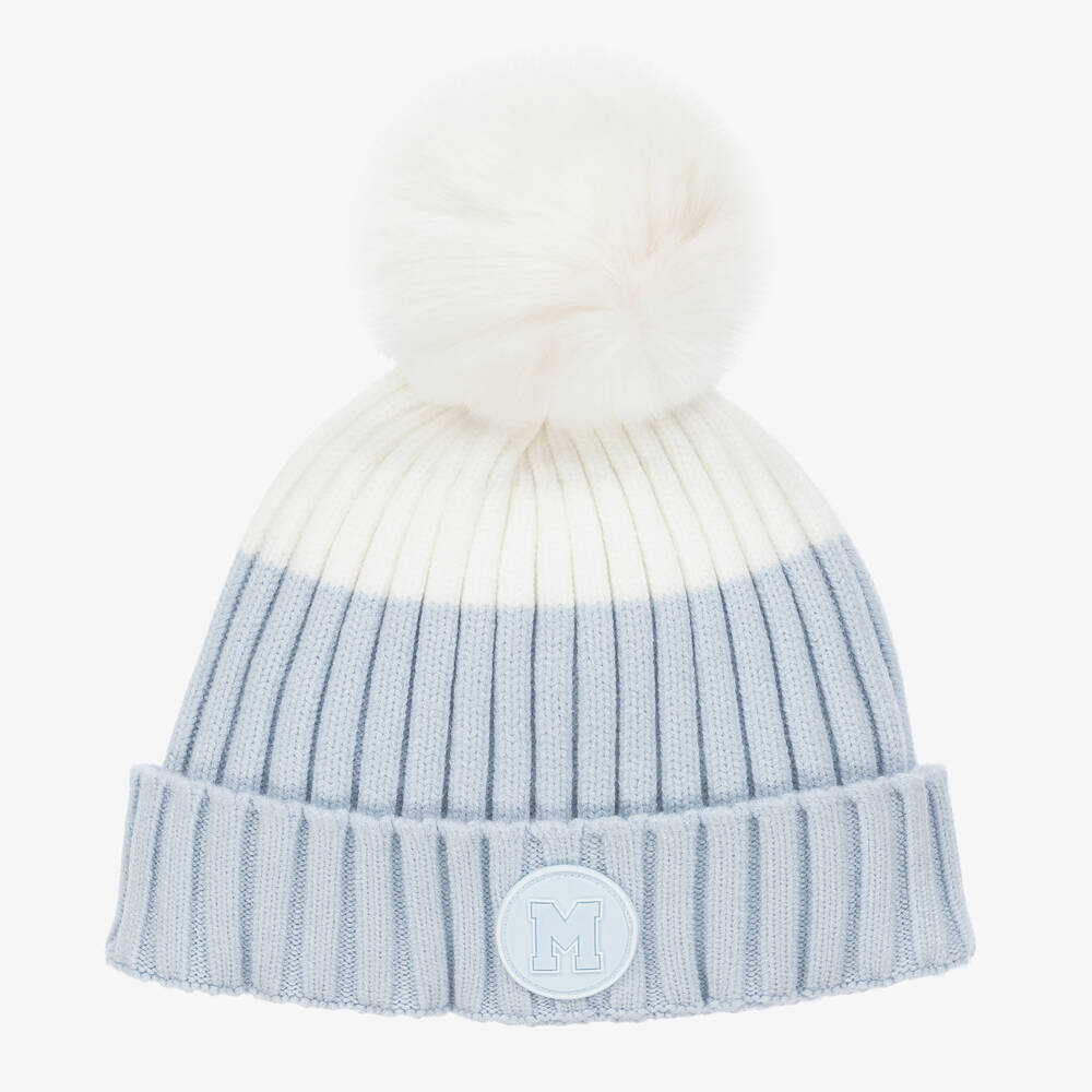 Mitch & Son - Boys Blue & White Knitted Bobble Hat | Childrensalon