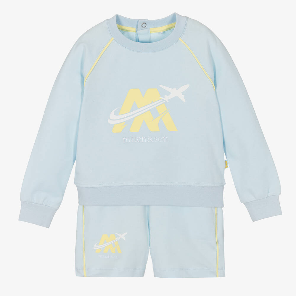 Mitch & Son Babies' Boys Blue & Yellow Logo Shorts Set
