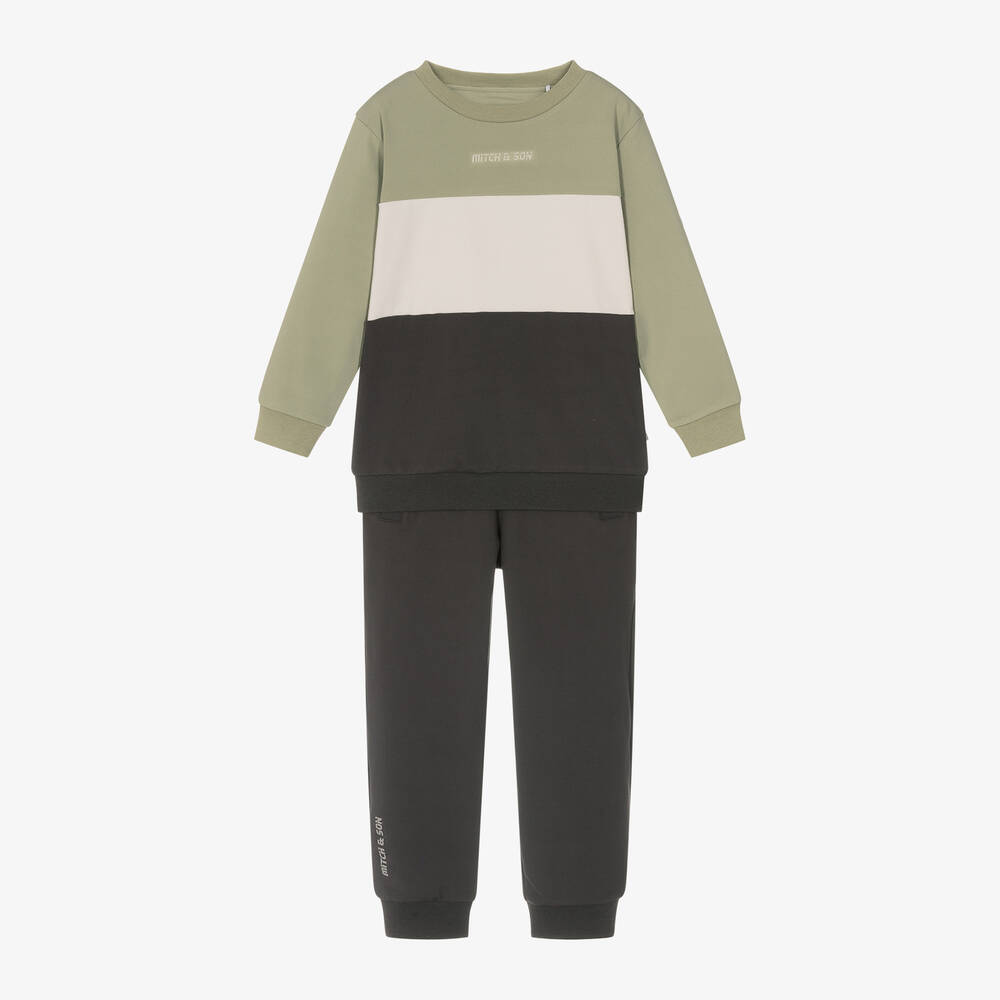 Mitch & Son - Boys Green Colourblock Tracksuit | Childrensalon