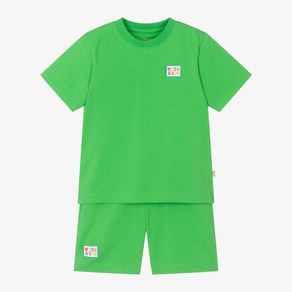 Mitch & Son - Boys Green Cotton Jersey Shorts Set | Childrensalon