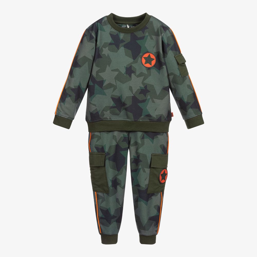 Mitch & Son Babies' Boys Green Cotton Tracksuit In Multi