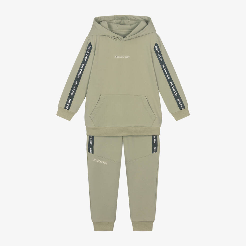 Mitch & Son - Boys Green Logo Tape Tracksuit | Childrensalon