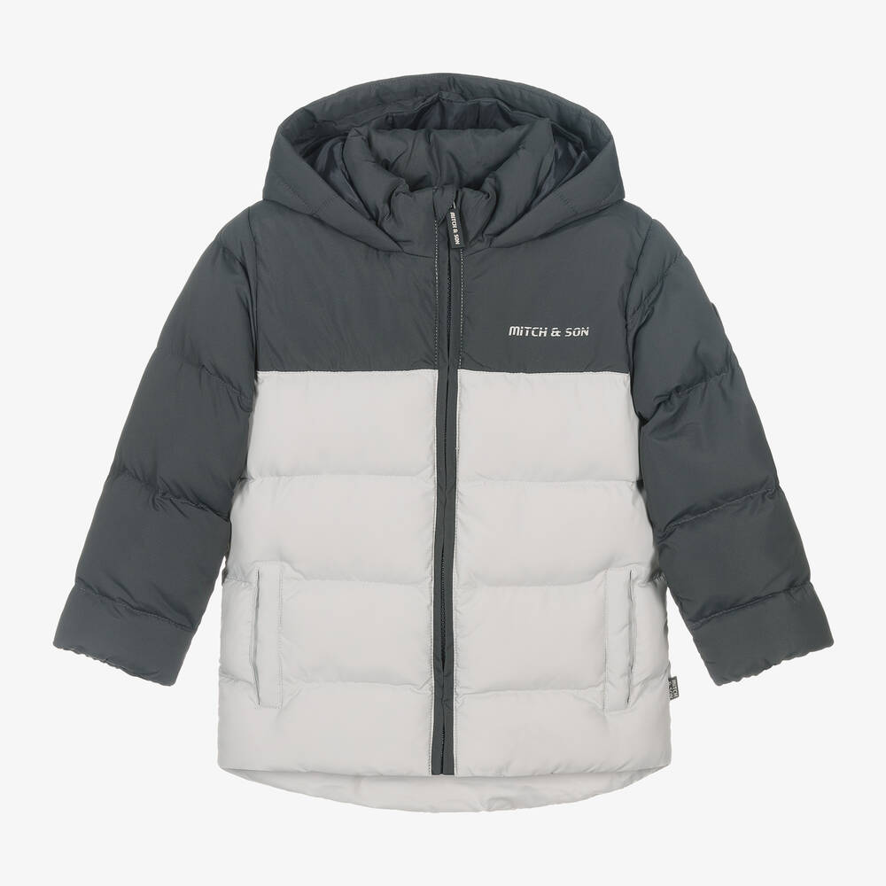 Mitch & Son - Boys Grey Colourblock Puffer Coat | Childrensalon