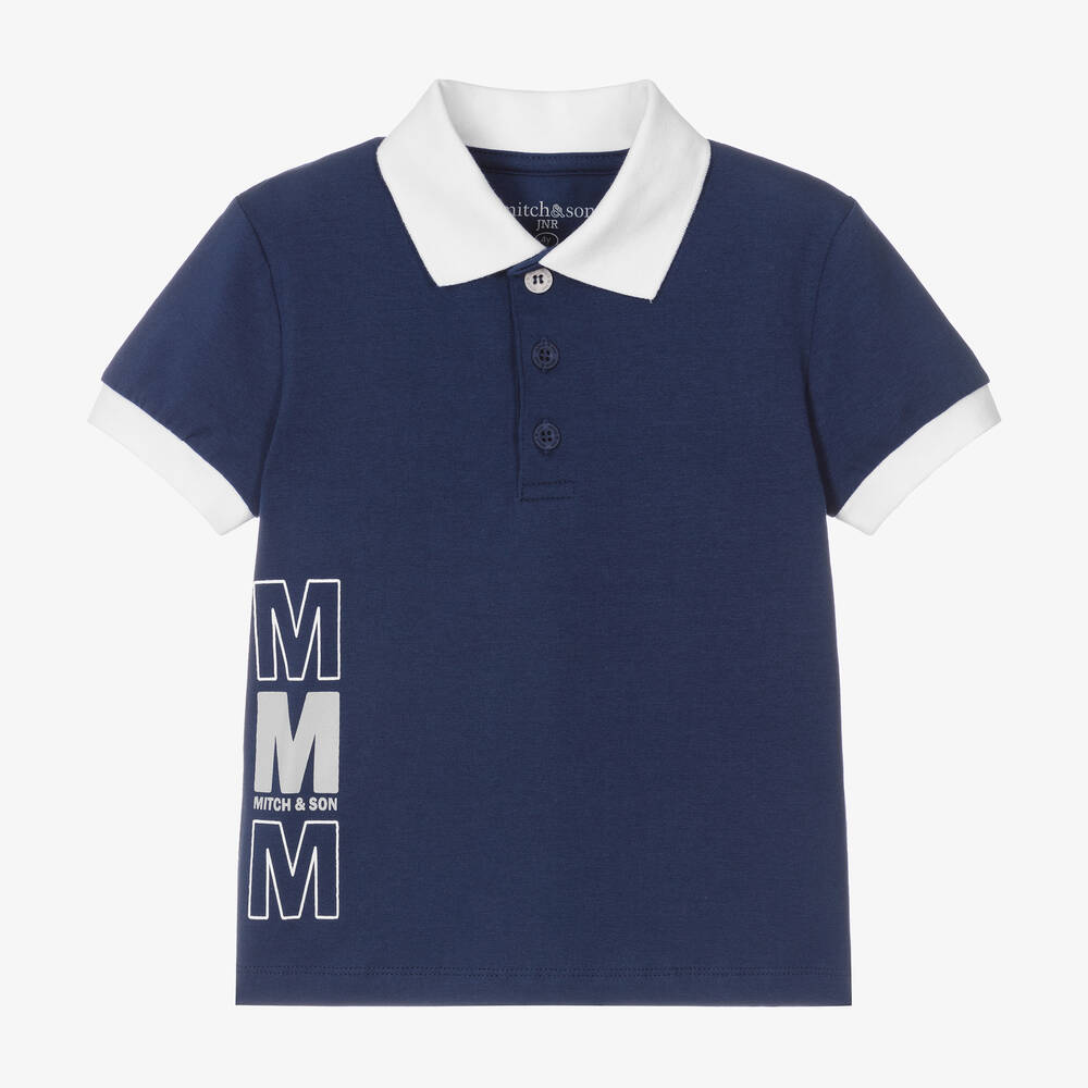 Mitch & Son - Boys Navy Blue Cotton Polo Shirt | Childrensalon