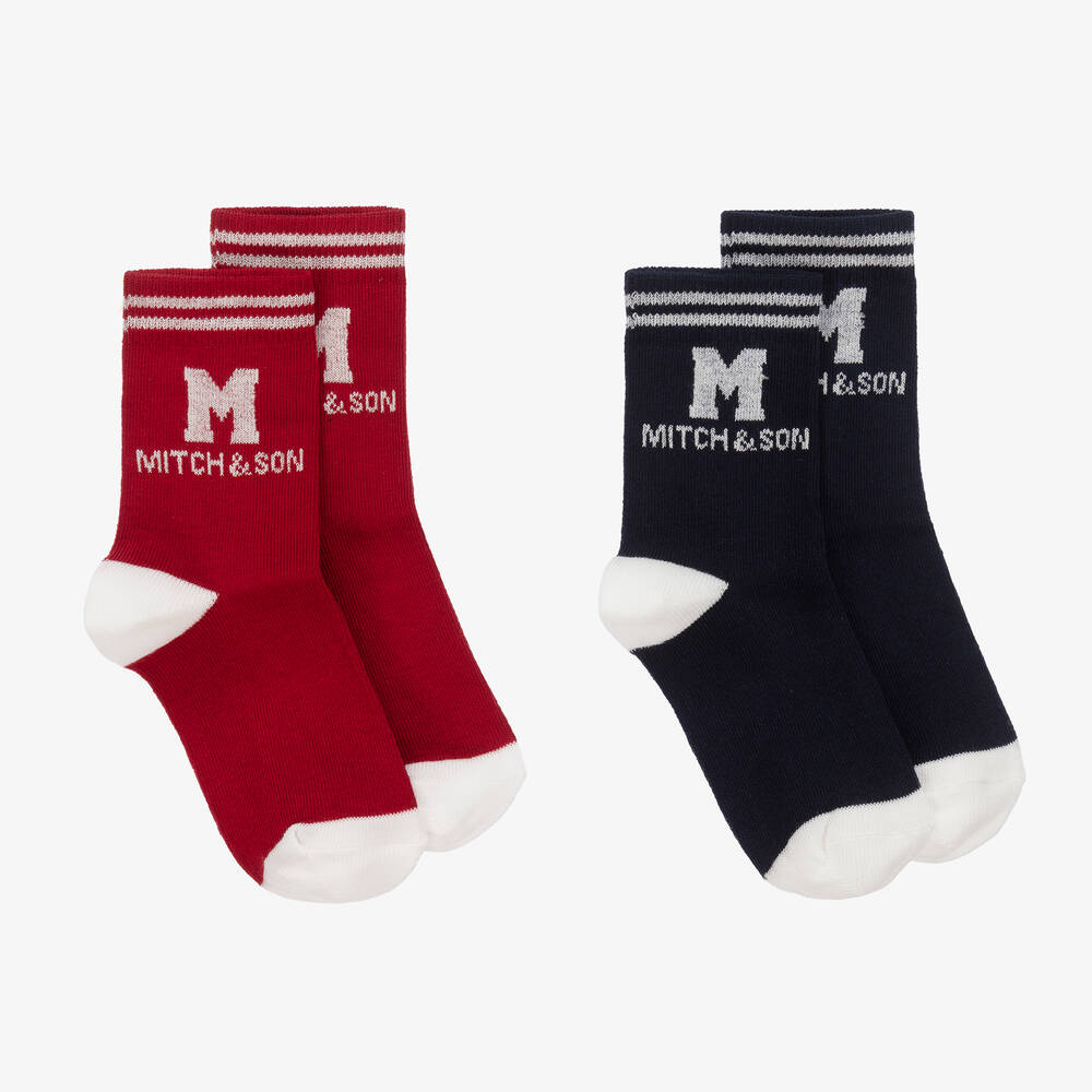 Mitch & Son - Boys Red & Blue Cotton Socks (2 Pack) | Childrensalon