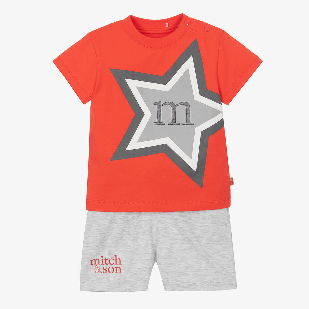 Mitch & Son Babies' Boys Red & Grey Logo Shorts Set