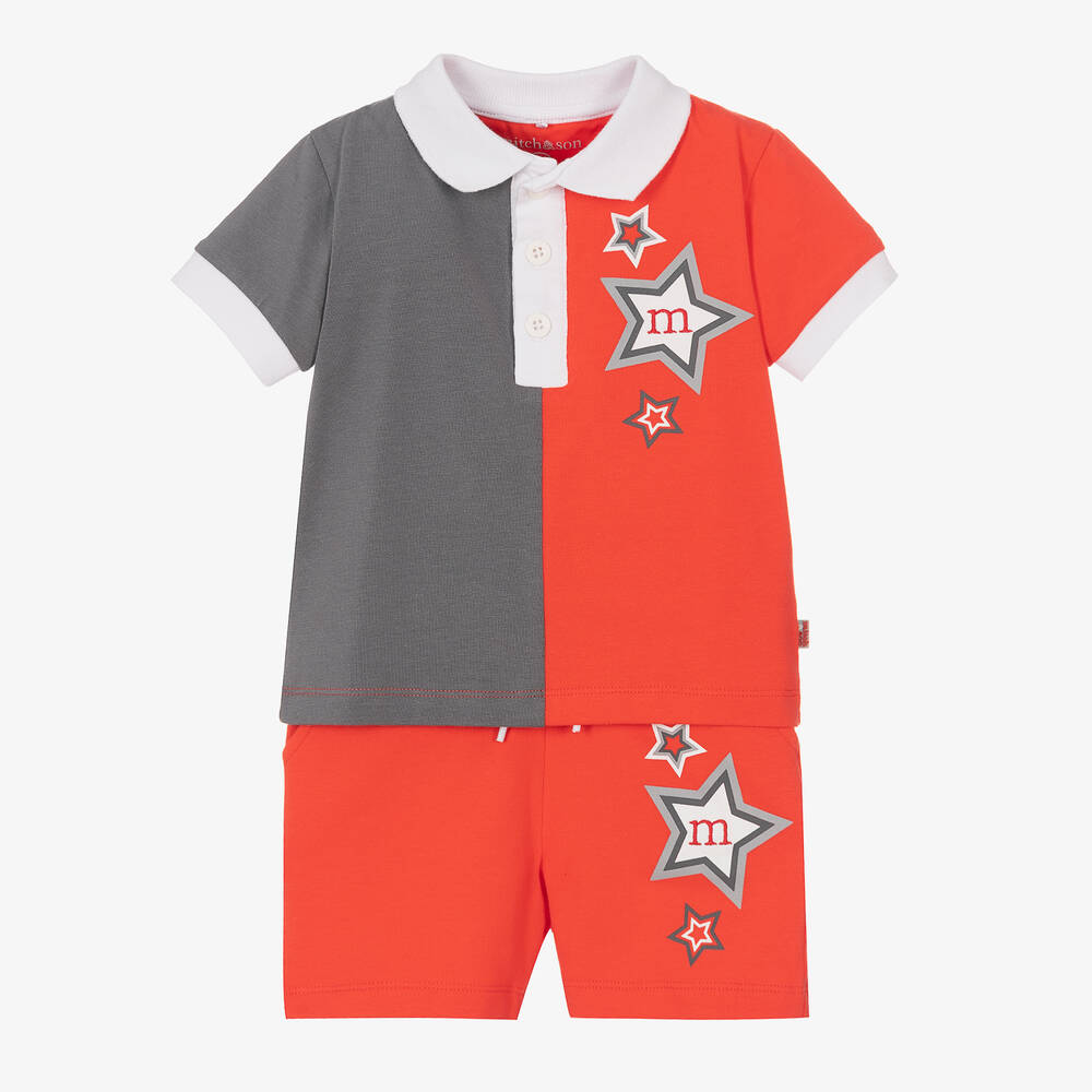 Mitch & Son Kids' Boys Red & Grey Logo Shorts Set