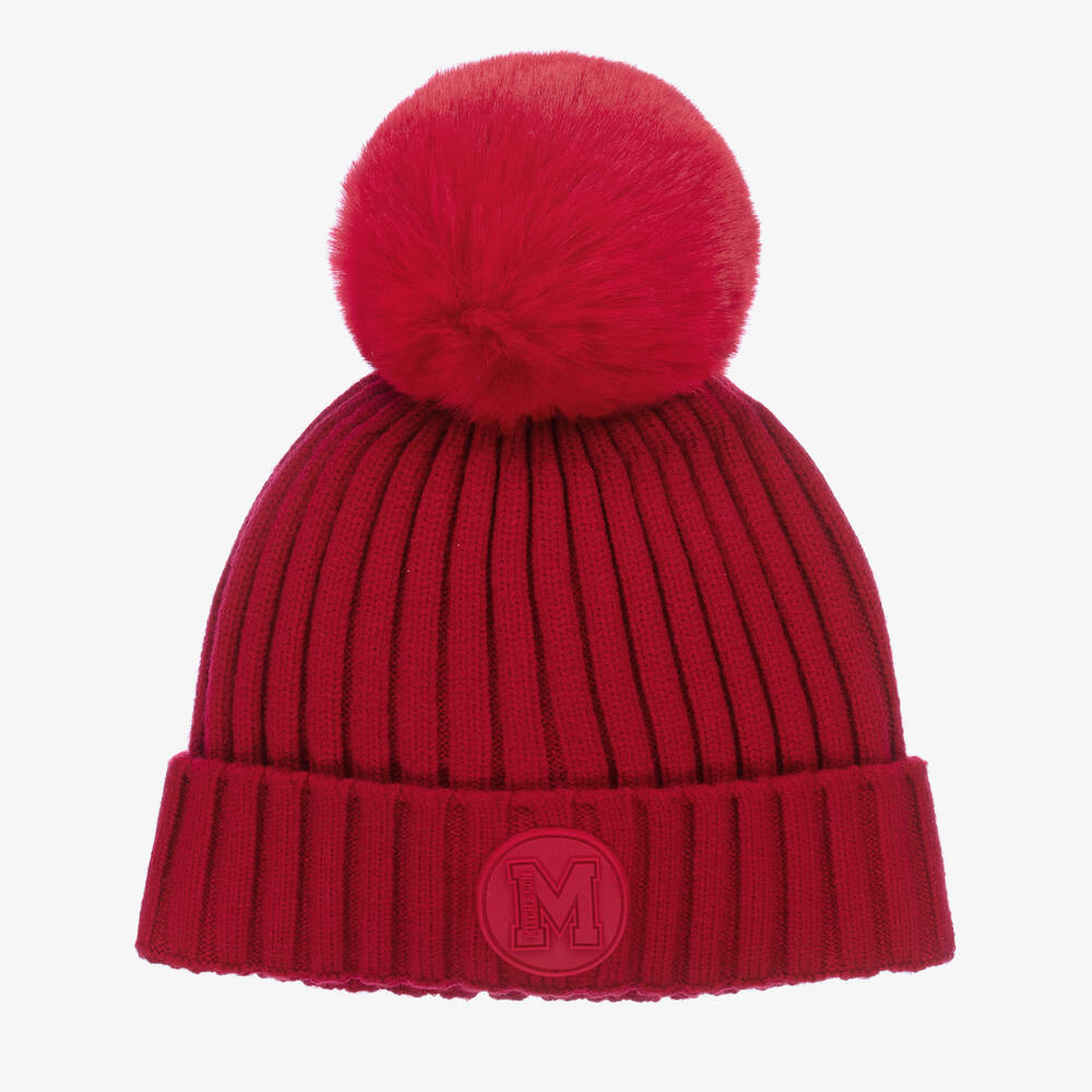 Mitch & Son - Boys Red Knitted Bobble Hat | Childrensalon