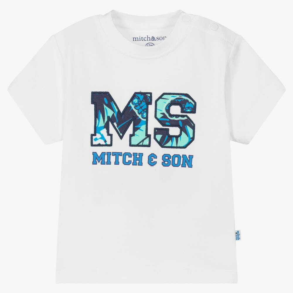 Mitch & Son Babies' Boys White Cotton Varsity Logo T-shirt