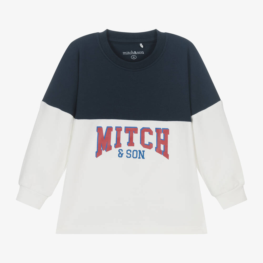 Mitch & Son - Boys White Cotton Varsity Sweatshirt | Childrensalon