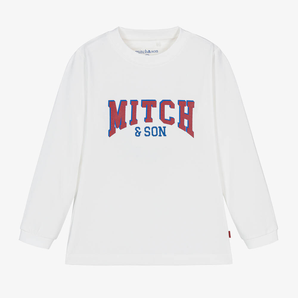 Mitch & Son - Boys White Cotton Varsity Top | Childrensalon