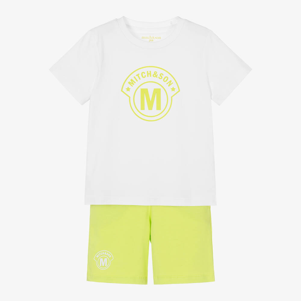 Mitch & Son - Boys White & Green Cotton Shorts Set | Childrensalon