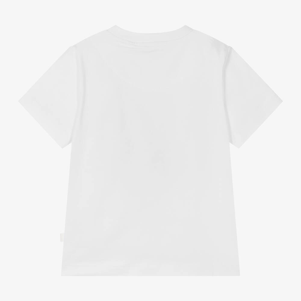 Mitch & Son - Boys White & Pale Blue Cotton T-Shirt | Childrensalon