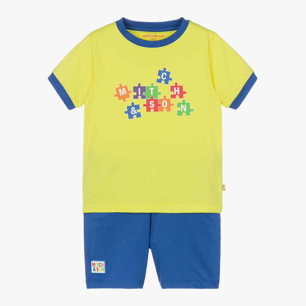 Mitch & Son - Boys Yellow & Blue Jersey Shorts Set | Childrensalon