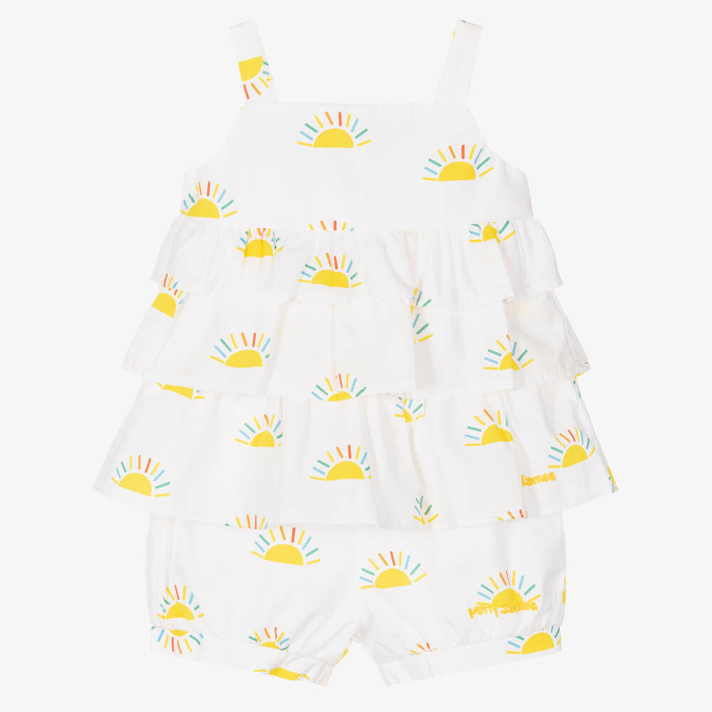 Mitty James - Baby White Cotton Sunshine Shorts Set | Childrensalon