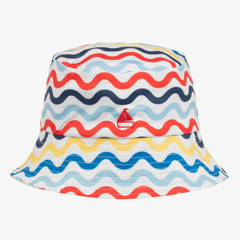 Mitty James - Blue & Red Wavy Stripe Swim Hat (UPF 50+) | Childrensalon