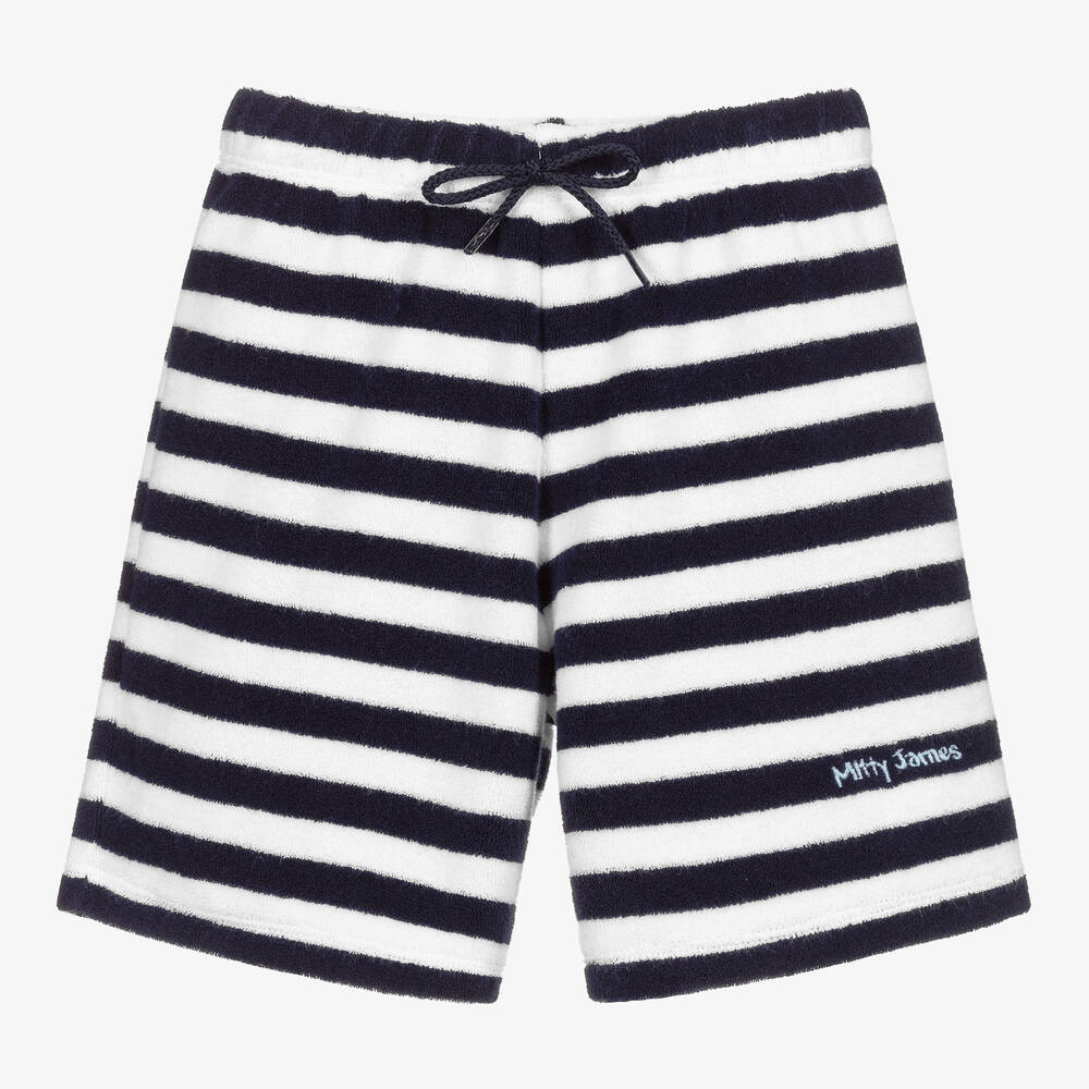 Mitty James - Blue Striped Cotton Towelling Shorts | Childrensalon
