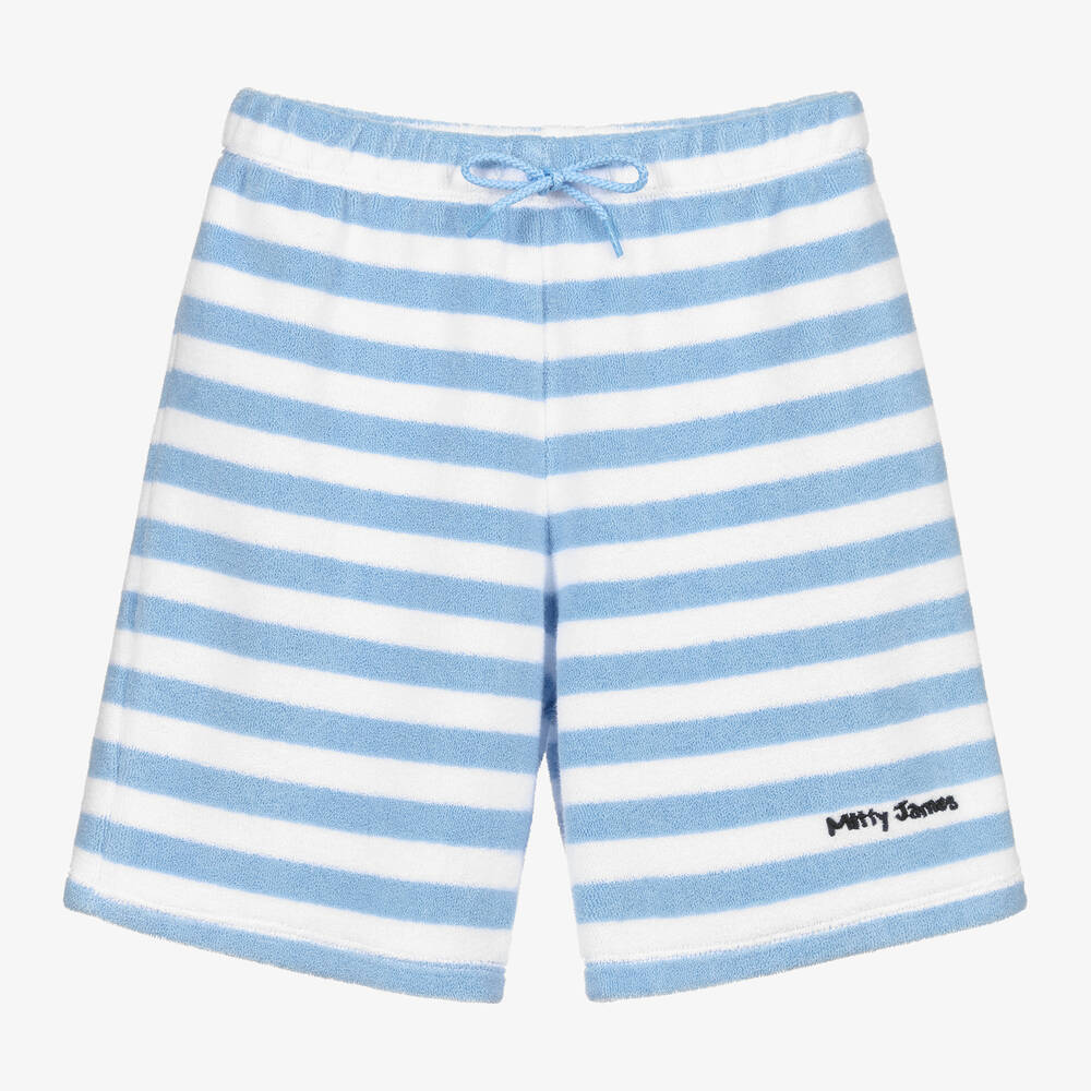 Mitty James - Blue Striped Cotton Towelling Shorts | Childrensalon