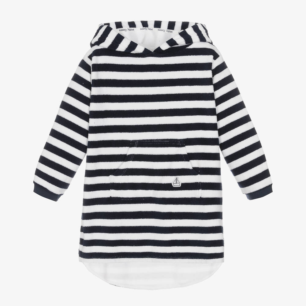 Mitty James - Blue & White Stripe Cotton Towelling Robe | Childrensalon