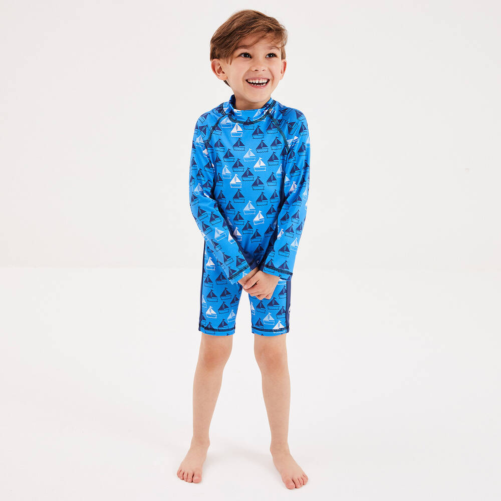 Mitty James - Boys Blue Boat Logo Sun Suit | Childrensalon