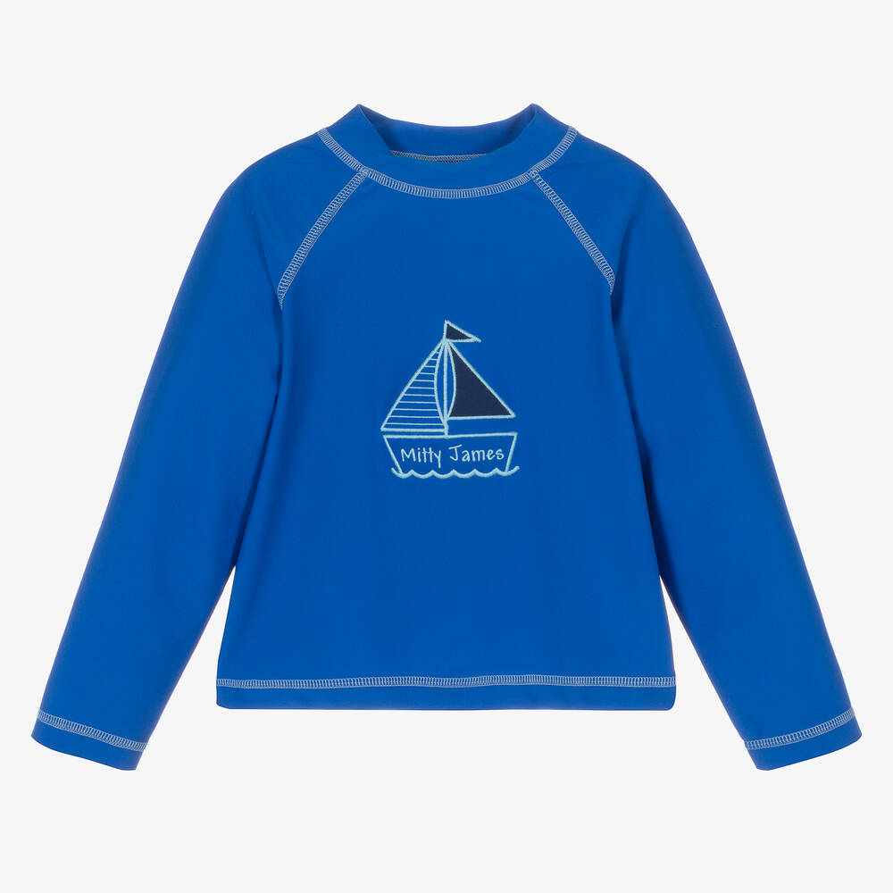 Mitty James Kids' Boys Blue Boat Logo Swim Top