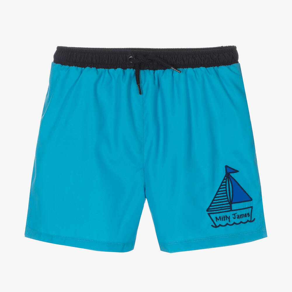 Mitty James - Boys Blue Logo Swim Shorts (UPF 50+) | Childrensalon