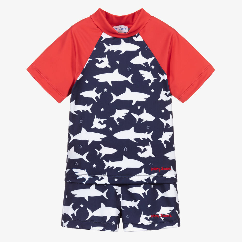 Mitty James - Boys Blue Shark Swim Shorts Set | Childrensalon