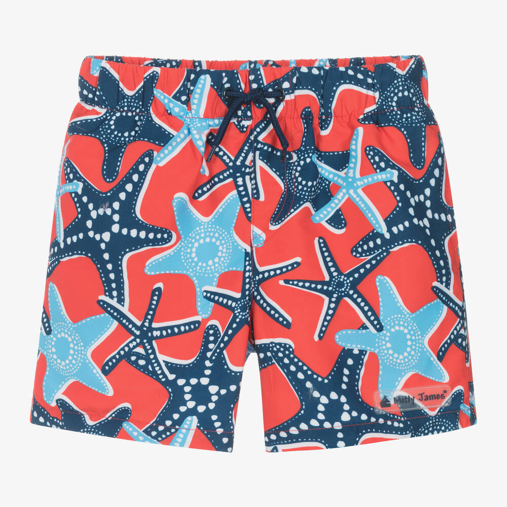 Mitty James - Boys Red Starfish Swim Shorts  | Childrensalon