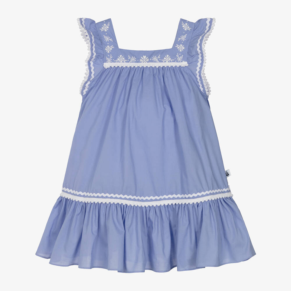 Shop Mitty James Girls Blue Embroidered Cotton Dress