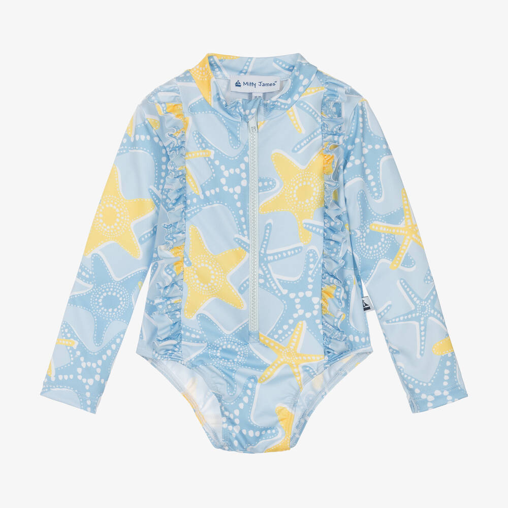 Shop Mitty James Girls Blue Starfish Swimsuit (upf50+)