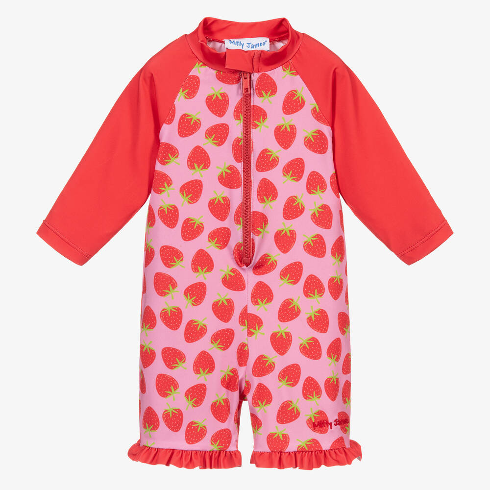 Mitty James - Girls Pink & Red Strawberry Sun Suit | Childrensalon