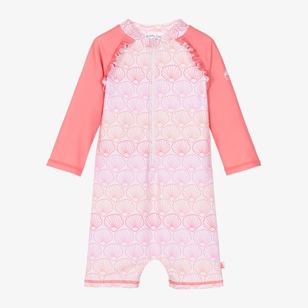 Mitty James - Girls Pink Shell Sun Suit (UPF50+) | Childrensalon