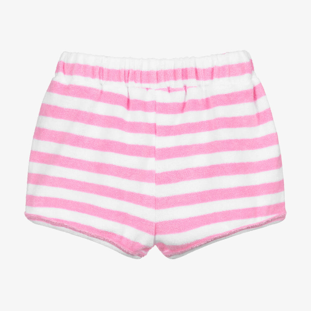Mitty James - Girls Pink Striped Cotton Towelling Shorts | Childrensalon