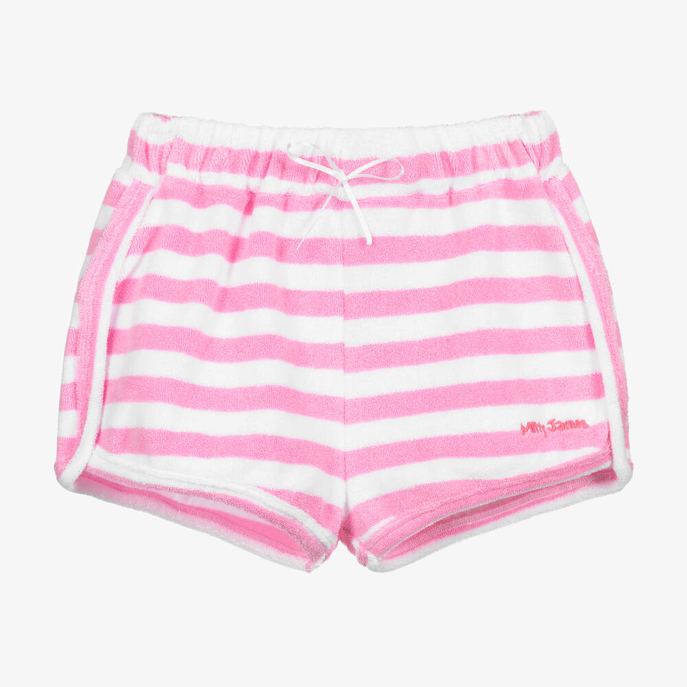 Mitty James - Girls Pink Striped Cotton Towelling Shorts | Childrensalon