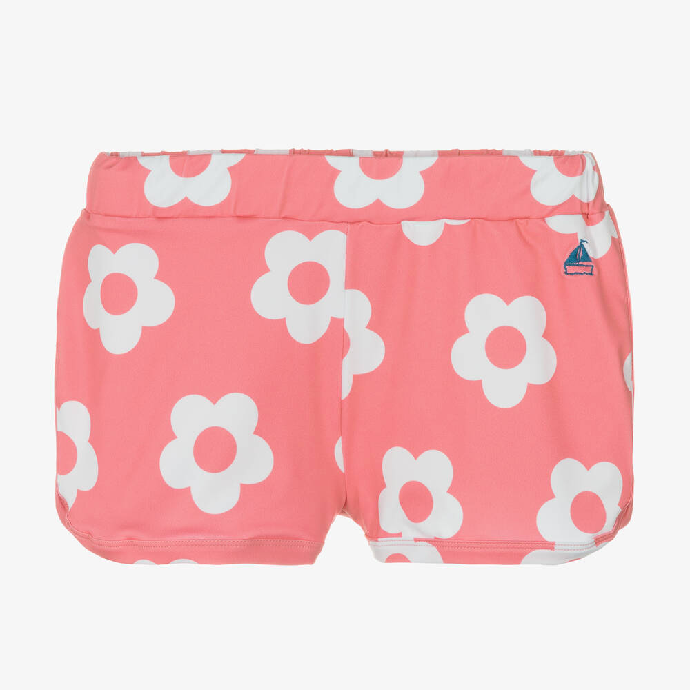 Mitty James - Girls Pink & White Flower Sun Shorts (UPF 50+) | Childrensalon