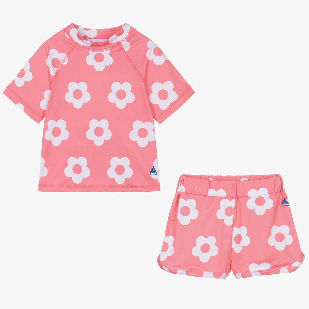 Mitty James - Girls Pink & White Flower Swim Set (UPF 50+) | Childrensalon