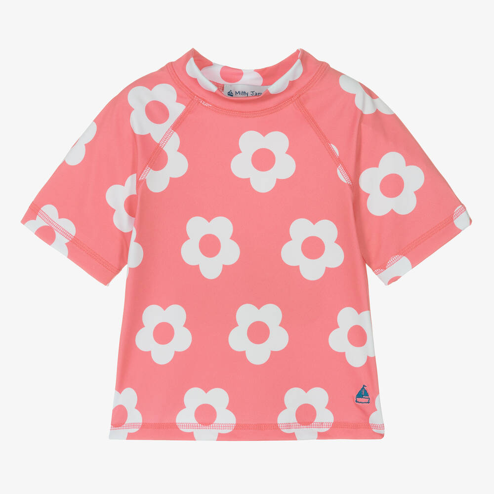 Mitty James - Girls Pink & White Flower Swim Top (UPF50+) | Childrensalon