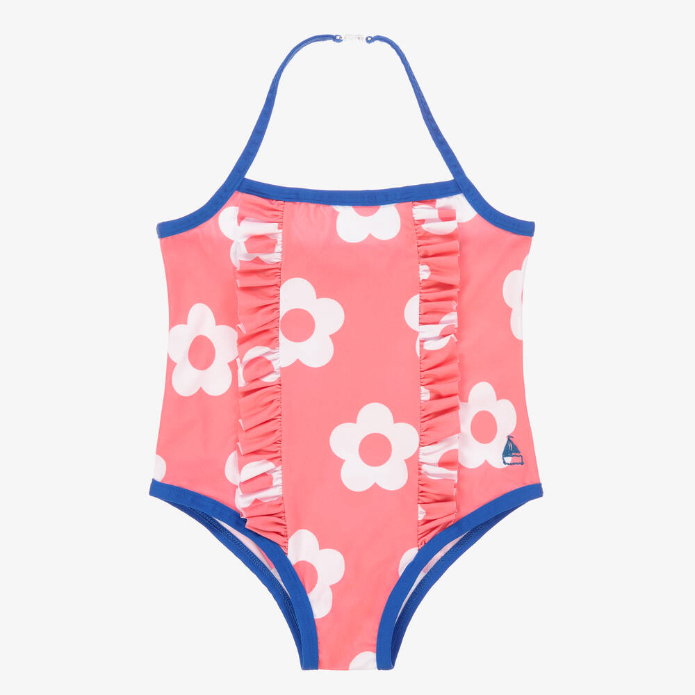 Mitty James - Girls Pink & White Flower Swimsuit (UPF50+) | Childrensalon