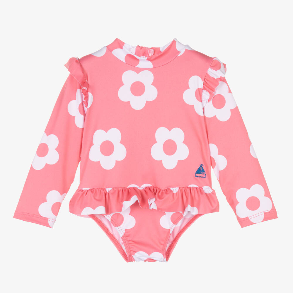 Mitty James - Girls Pink & White Flower Swimsuit (UPF50+) | Childrensalon