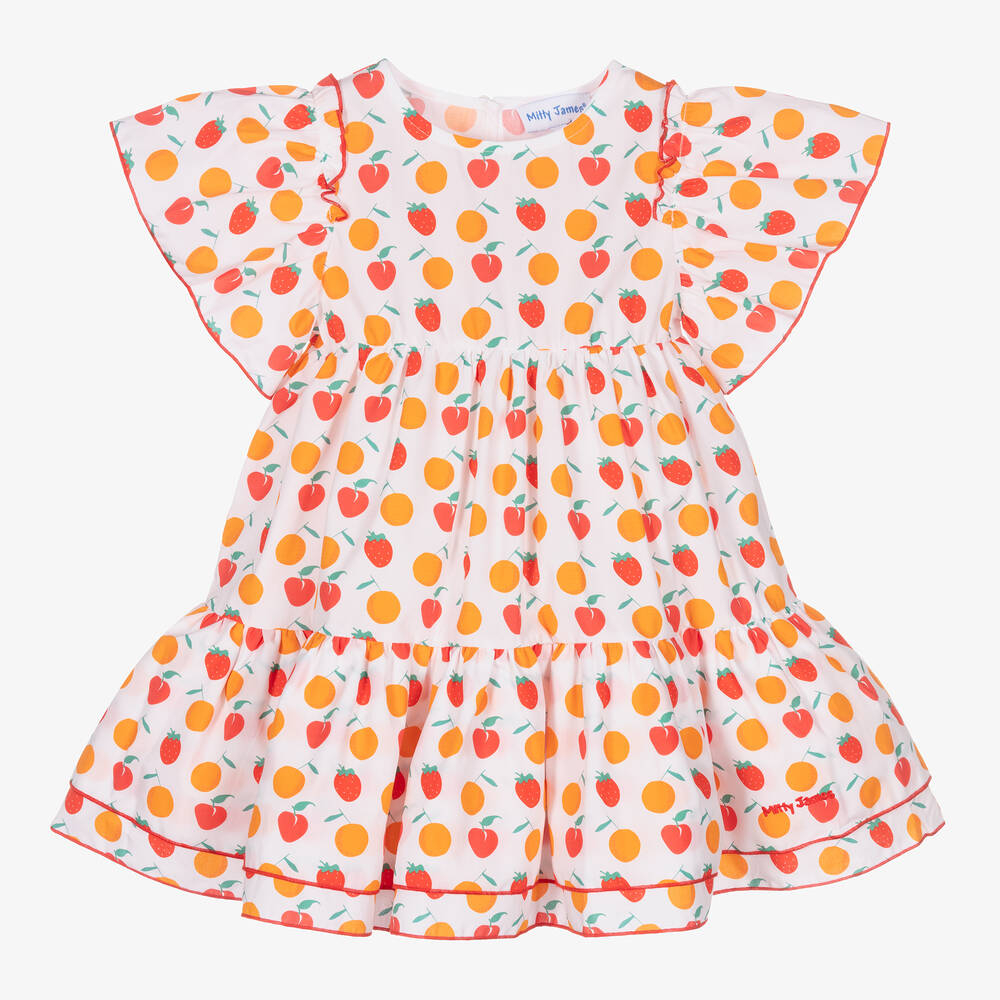 Mitty James - Girls White Cotton Fruit Dress | Childrensalon