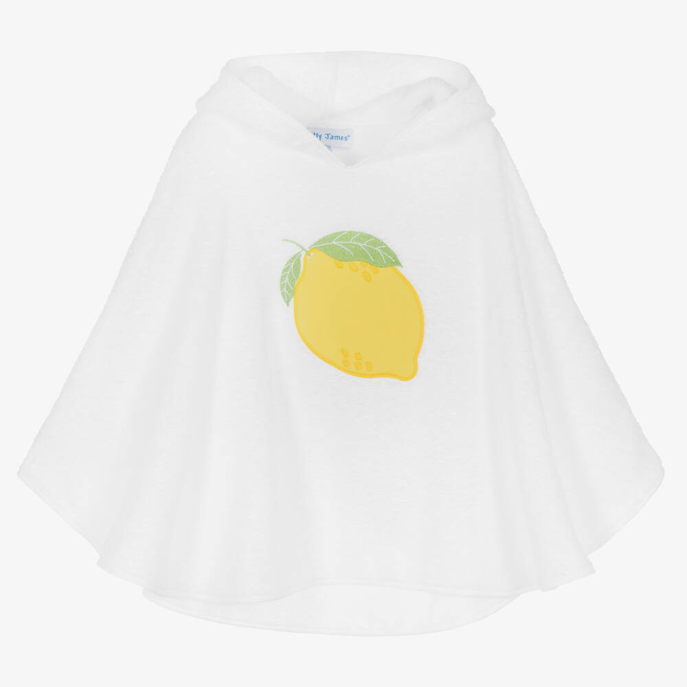 Mitty James - Girls White Cotton Towelling Lemon Poncho | Childrensalon