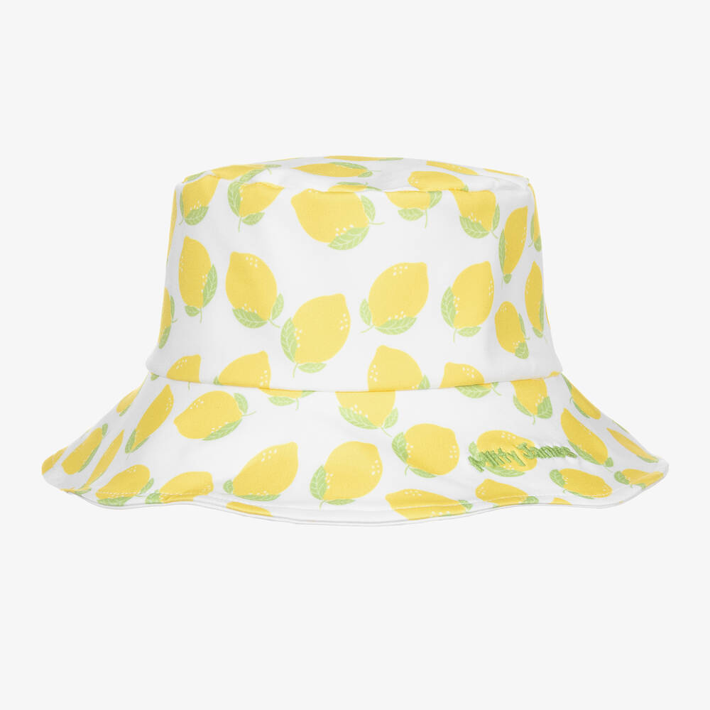 Mitty James - قبعة باكيت بطبعة الليمون جيرسي لون أبيض للبنات (UPF 50+) | Childrensalon
