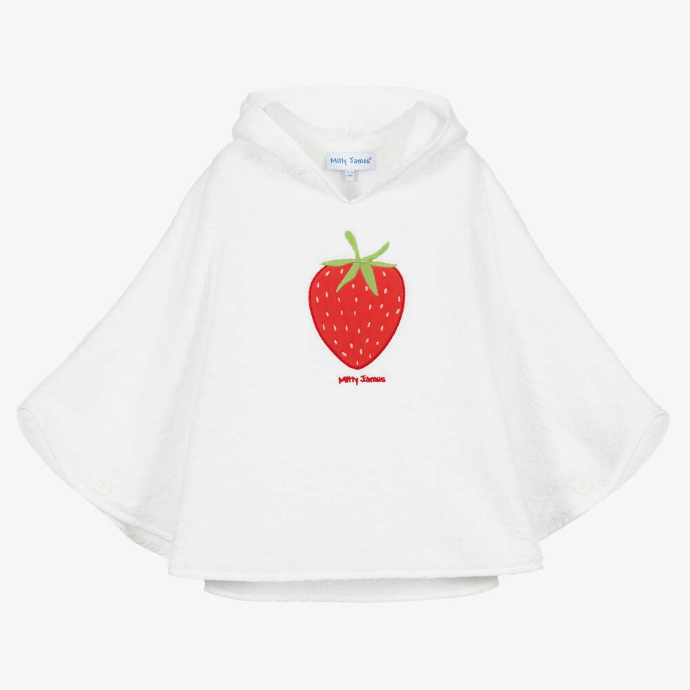 Mitty James - Girls White Towelling Strawberry Poncho | Childrensalon