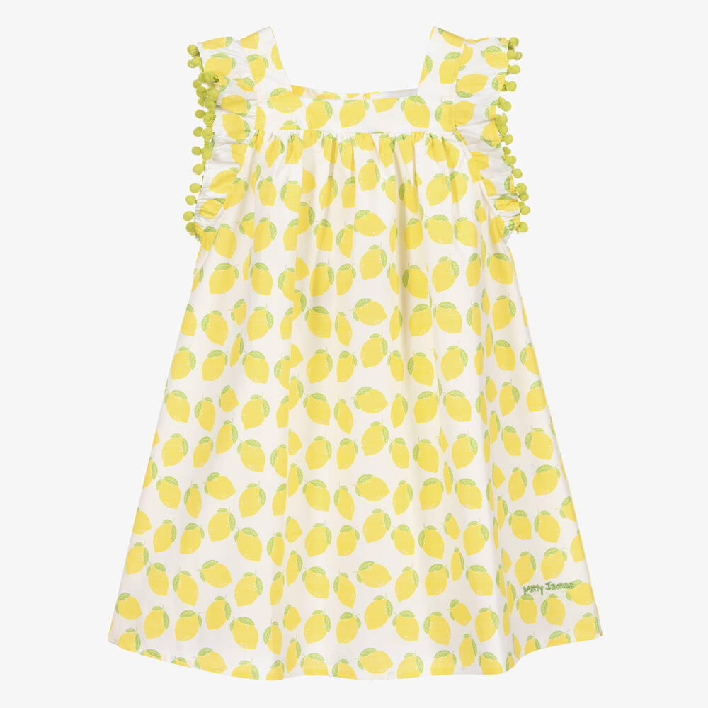 Mitty James - Girls White & Yellow Cotton Lemon Dress | Childrensalon