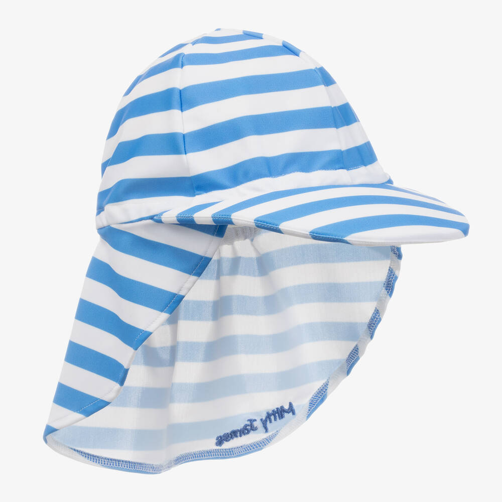 Mitty James - Mid-Blue Striped Legionnaire's Hat (UPF 50+) | Childrensalon