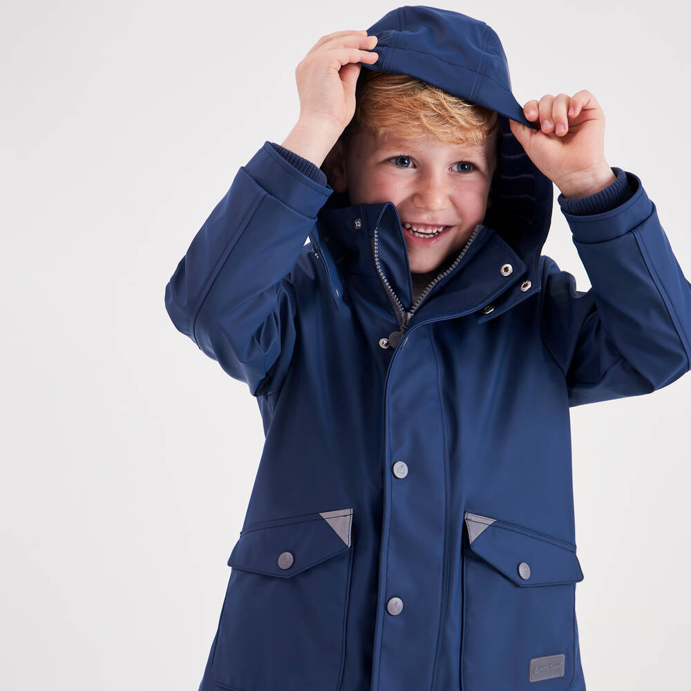 Mitty James - Navy Blue Hooded Waterproof Raincoat | Childrensalon
