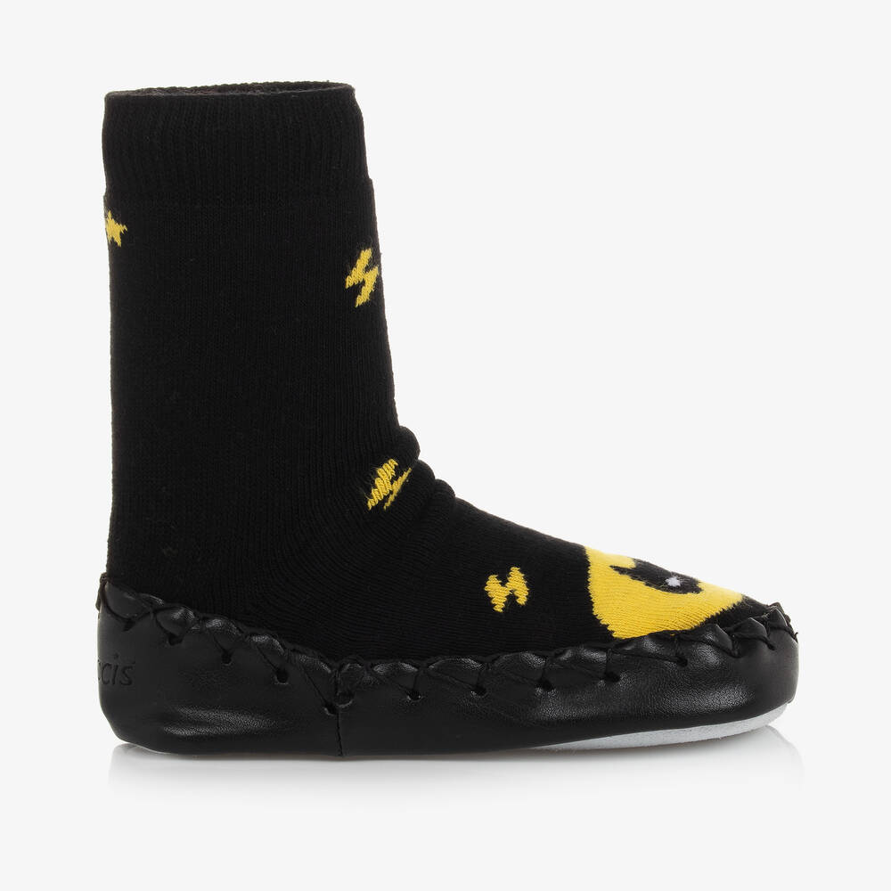 Moccis - Chaussons-chaussettes noirs et jaunes | Childrensalon